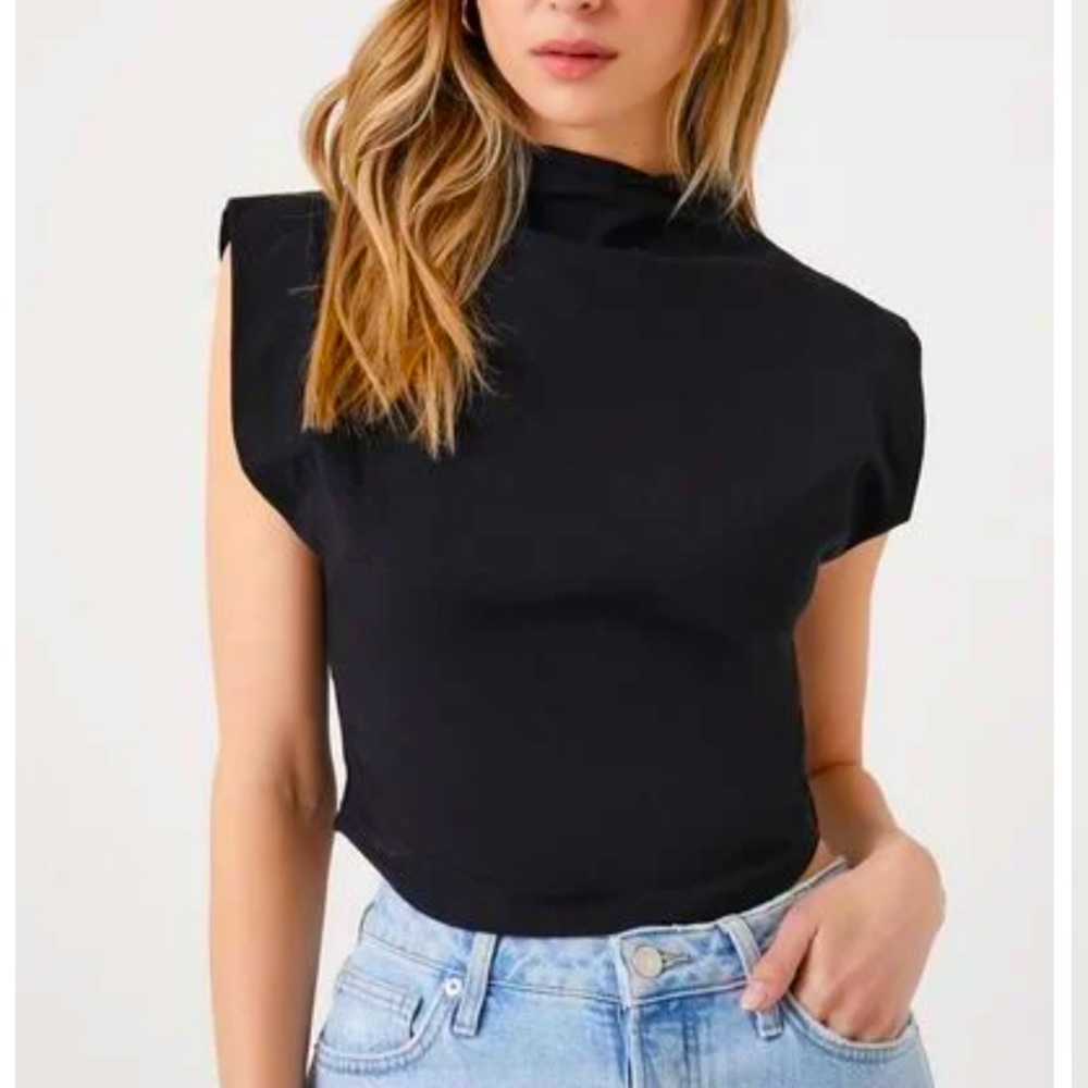 Forever 21 Black Sleeveless Mock Neck Top